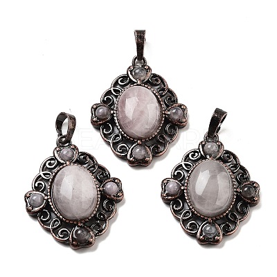 Natural Rose Quartz Rhombus Pendants G-K363-02R-12-1