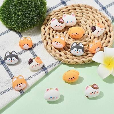 14Pcs 7 Styles Cartoon Cat Resin Lapel Pin Backs JEWB-CJ0003-03-1