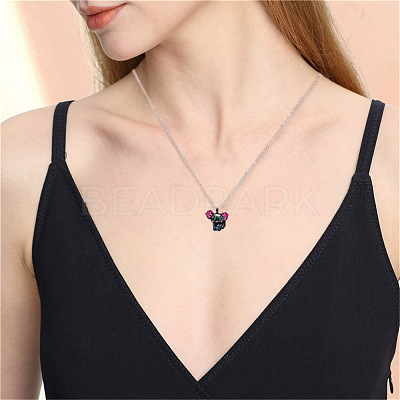 Alloy Deep Pink Enamel Animal Axolotl Pendant Necklaces for Women FS-WGED7AD-01-1