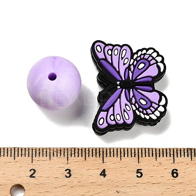 25Pcs Butterfly & Round Silicone Focal Beads SIL-L005-02B-1