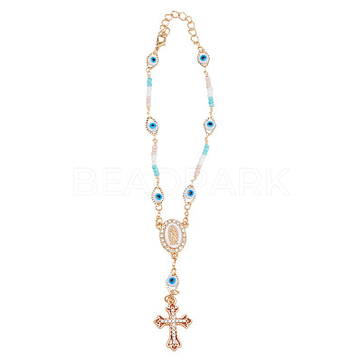 2Pcs Alloy & Brass Cross Charm Bracelets Set BJEW-DR0001-04-1