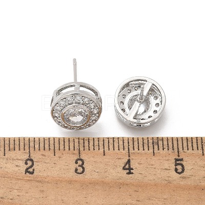 Brass Micro Pave Clear Cubic Zirconia Stud Earrings EJEW-Q015-10P-1