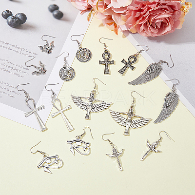 8 Pairs 8 Sytle Bat & Ankh Cross & Eye of Ra/Re & Egyptian Zinc Alloy Dangle Earrings EJEW-FI0001-37-1