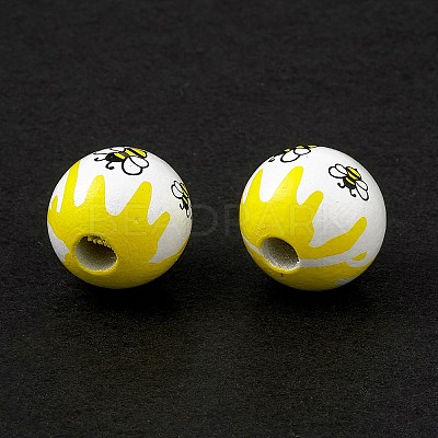 Printed Natural Wood European Beads WOOD-C015-09B-1