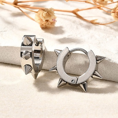Tarnish Resistant 201 Stainless Steel Spike Hoop Earrings with 304 Stainless Steel Pins EJEW-A098-04P-1