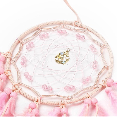 Woven Web/Net with Feather Hanging Ornaments HJEW-G025-03B-1
