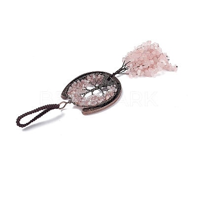 Natural Rose Quartz Chip Tree of Life Pendants Decoration G-F733-06B-1