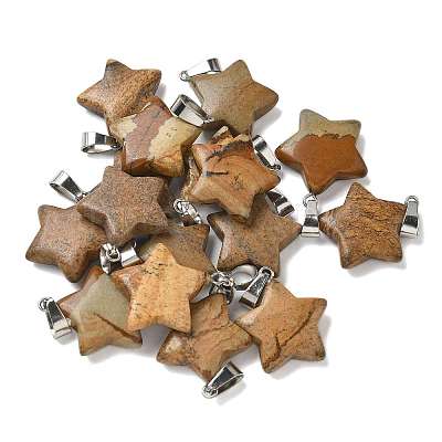 Natural Picture Jasper Pendants G-B127-12P-06-1