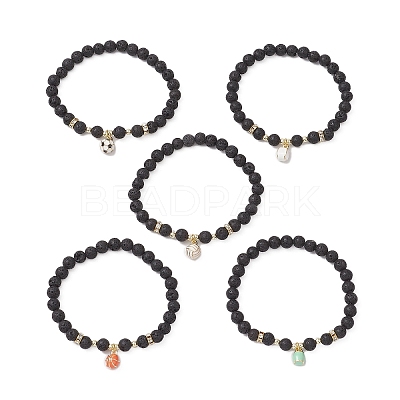 5Pcs 5 Styles Sport Theme Brass Enamel Charm Bracelets BJEW-JB12069-1