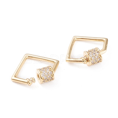 Brass Micro Pave Clear Cubic Zirconia Screw Carabiner Lock Charms KK-F814-33G-1
