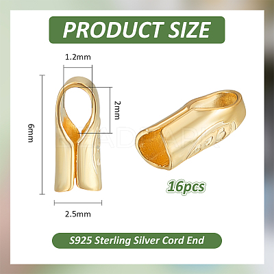 16Pcs S925 Sterling Silver Cord End STER-BC0003-05G-1