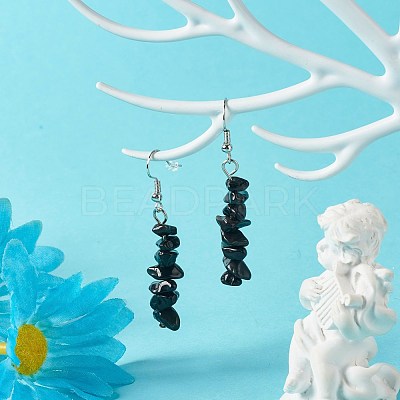 Natural Obsidian Chip Beads Dangle Earrings EJEW-JE04649-10-1