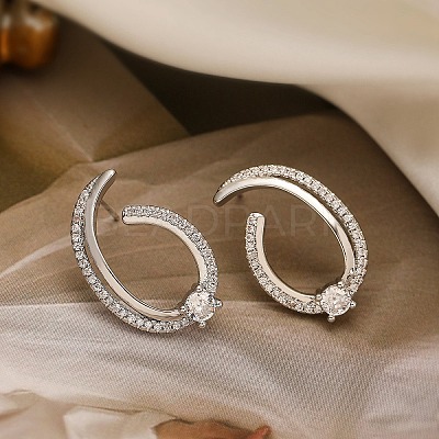 Brass Micro Pave Clear Cubic Zirconia Stud Earrings for Women LS-EJEW-A110-04P-1