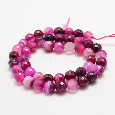 Faceted Natural Striped Agate/Banded Agate Beads Strands X-G-F447-4mm-H08-1