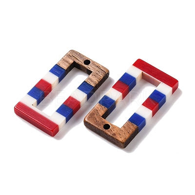 Independence Day Opaque Striped Resin & Walnut Wood Pendants RESI-U010-02L-1