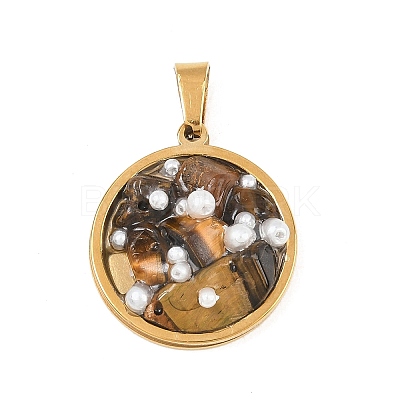 Natural Tiger Eye Chip and Plastic Pearl Pendants GG-CBA82D7-01G-04-1