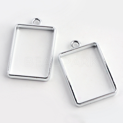 Rack Plating Alloy Rectangle Open Back Bezel Pendants PALLOY-S047-28D-FF-1