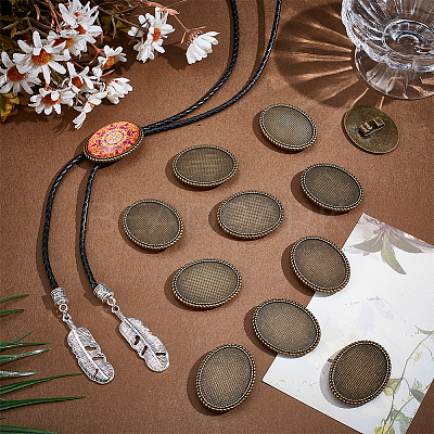 12Pcs Zinc Alloy Bolo Tie Slides Clasp Cabochon Settings FIND-NB0007-03AB-1