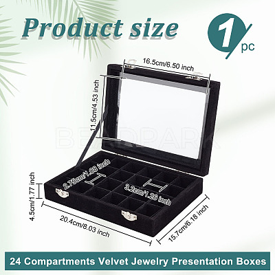 Rectangle Velvet Jewelry Presentation Boxes with 24 Compartments VBOX-WH0016-02A-1