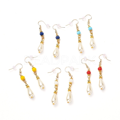 Teardrop Glass Pearl Beads Dangle Earrings with Glass Beads EJEW-JE04619-1