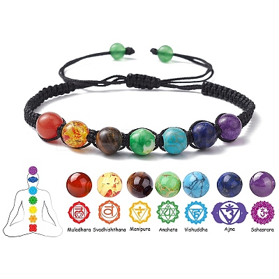 Round Natural Mixed Gemstone Braided Bead Bracelet BJEW-YW0001-11-1
