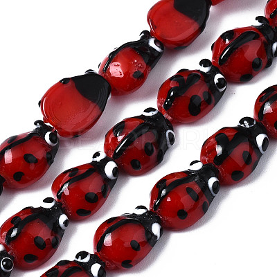 Ladybug Handmade Lampwork Beads Strands LS-LAMP-R004-11-1