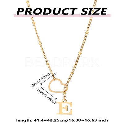1Pc Letter & Heart Stainless Steel Lariat Necklaces for Women NJEW-LP0002-87G-E-1