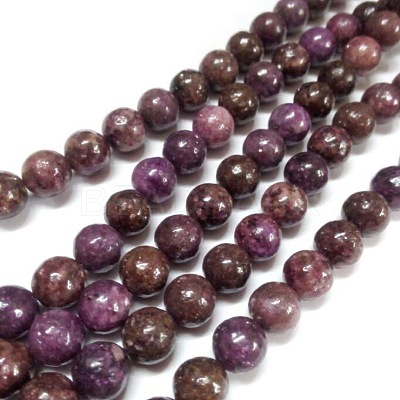 Natural Lepidolite/Purple Mica Stone Round Bead Strands G-L144-8mm-01-1