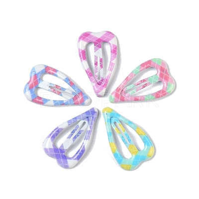 10Pcs 5 Colors Tartan Pattern Epoxy Resin Snap Hair Clip PHAR-P009-01E-1
