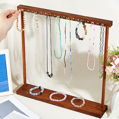 Wooden Necklace Organizer Display Stands ODIS-WH0331-20B-1