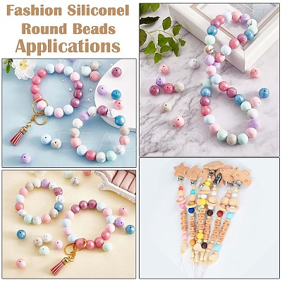 100Pcs 15mm Silicone Beads Multicolor Round Silicone Beads Kit Loose Bulk Silicone Beads for Keychain Making Necklace Bracelet Crafts JX325A-1