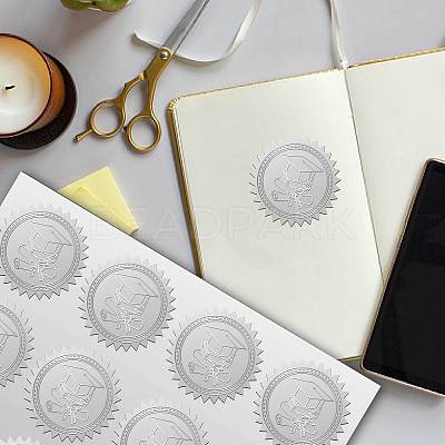 34 Sheets Graduation Theme Silver Foil Embossed PET Picture Sticker DIY-WH0528-002-1