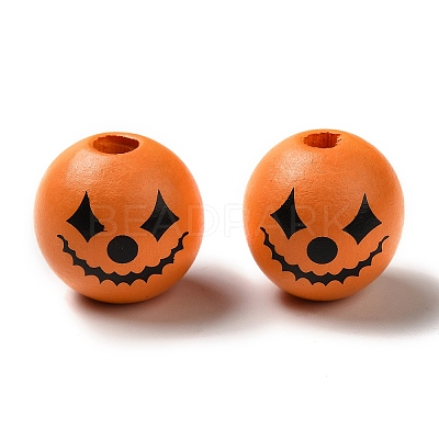 Printed Round Wood European Beads WOOD-M006-04-1