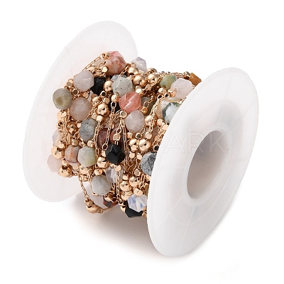 Handmade Brass & Mixed Polygon Mixed Stone Chain for Necklaces Bracelets Making CHC-F019-02G-1