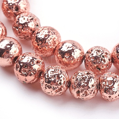 Electroplated Natural Lava Rock Bead Strands G-E429-01-8mm-RG-1