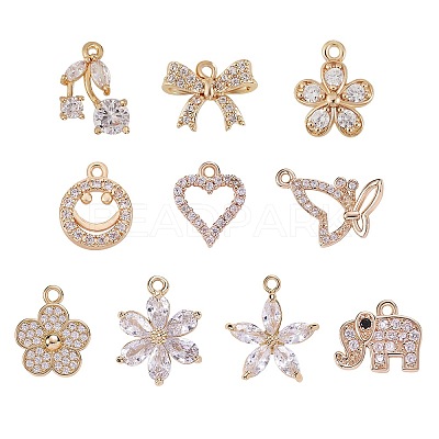 10Pcs 10 Style Rack Plating Brass Cubic Zirconia Charms ZIRC-SZ0002-25-1