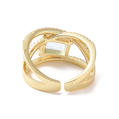 Cubic Zirconia Rectangle Open Cuff Ring RJEW-P035-02G-1