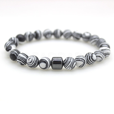 Synthetic Malachite Round Beaded Stretch Bracelets for Men Women FS-WG77712-08-1