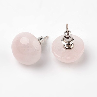 Half Round Dome Natural Rose Quartz Stud Earrings EJEW-L171-05-1