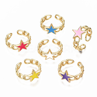 Brass Enamel Cuff Rings RJEW-N035-009-NF-1