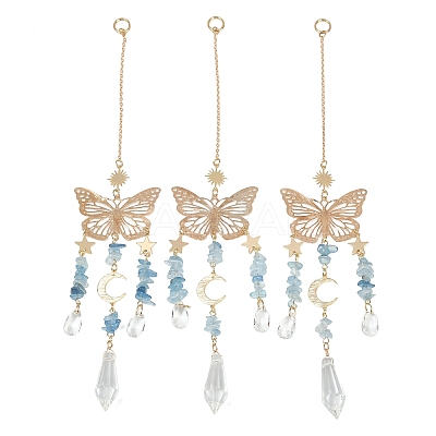 Aquamarine with Glass Pendant Decorations HJEW-TA00129-01-1