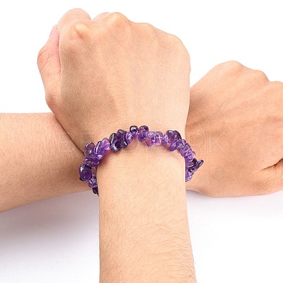 Valentines Day for Lovers Ideas Amethyst Chips Stretch Bracelets X-BJEW-JB01308-03-1
