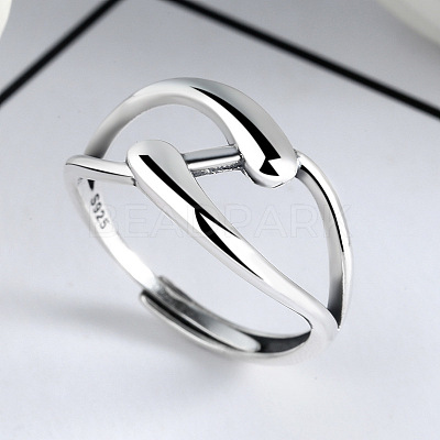 Criss Cross Rhodium Plated 925 Sterling Silver Adjustable Rings FS-WG76C09-01-1
