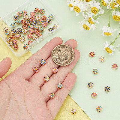 60Pcs 6 Colors Light Gold Tone Alloy Enamel Beads ENAM-PH0002-63-1