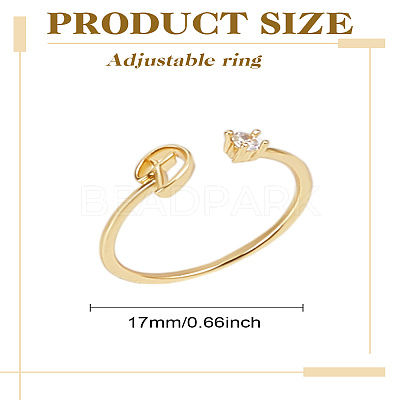1Pc Letter Brass Rhinestone Open Cuff Rings for Women AJEW-LP0004-47D-G-1