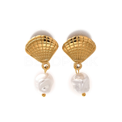 304 Stainless Steel Plastic Pearl Dangle Stud Earrings LS-EJEW-G422-01G-03-1