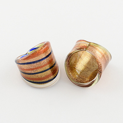 Handmade Gold Sand Lampwork Wide Band Rings RJEW-Q150-M13-B-1