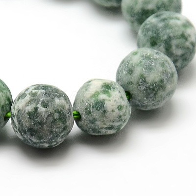 Frosted Natural Green Spot Jasper Round Bead Strands G-M064-10mm-10-1