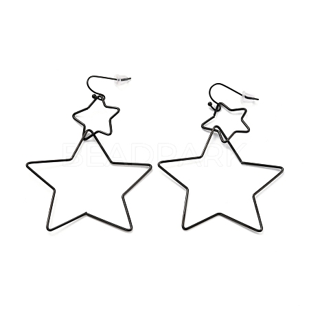 Interlock Double Open Star Dangle Earrings EJEW-C007-01B-1