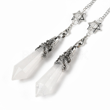 Natural Quartz Crystal Cone Dowsing Pendulum Big Pointed Pendants AJEW-Z041-01F-AS-1